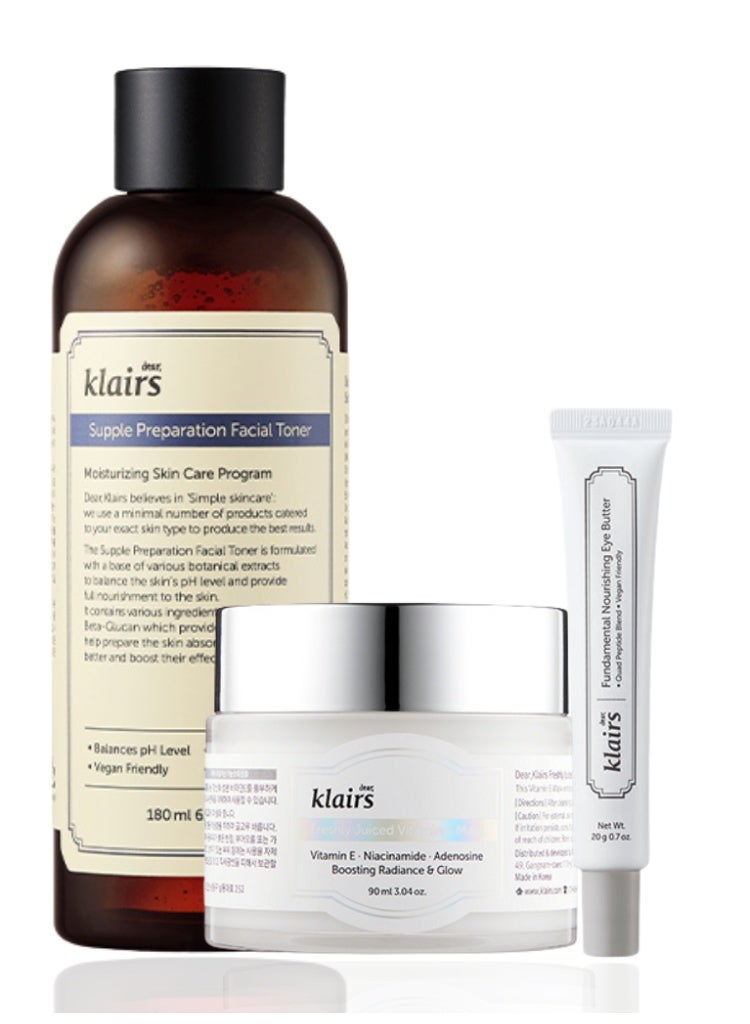 Klairs Dryness, Dullness & Fine Lines Care – Klairs Supple Preparation Toner, Vitamin E Mask & Nourishing Eye Butter Set for Hydration, Brightening & Anti-Aging - Image 1